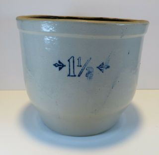 Old 8 " Antique 1 1/2 Gallon Glazed Stoneware Crock Jar Primitive Blue 6 Lbs