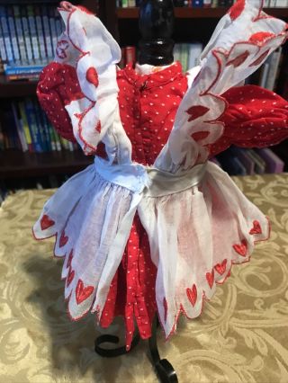 VINTAGE TERRI LEE DOLL 2 PC HEART FUND DRESS RED DOTTED SWISS & WHITE PINNAFORE 2