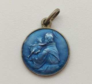 Antique Medal Of St Anthony Of Padua.  Enamel And Silver.  France,  Early 20th C.