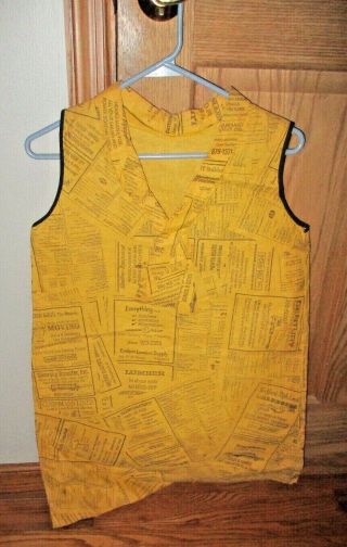 Vtg Paper Dress Yellow Pages Phone Book Advertising Pop Art Mod Rare