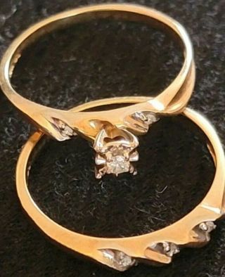 Vintage/antique 10k Gold Diamond Engagement Wedding Ring Set Size 7