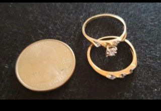 VINTAGE/ANTIQUE 10K GOLD DIAMOND ENGAGEMENT WEDDING RING SET SIZE 7 2