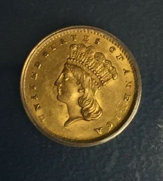 1856 U.  S.  $1 Gold == Type Three == Anacs Au - 55 ==slanted 5 ===