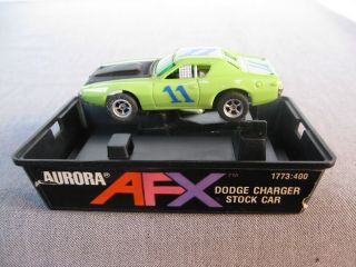 Vintage Aurora Afx Lime Green Dodge Charger 1773 Slot Car With Stand