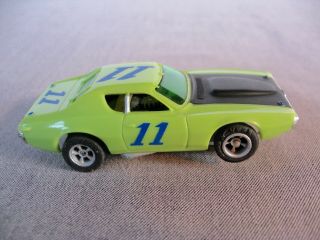 Vintage Aurora AFX lime green Dodge Charger 1773 slot car with stand 3