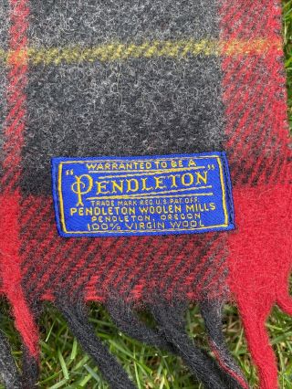 Vtg Pendleton 100 Wool Plaid Blanket Throw Red Black Stadium Picnic 52 X 76”