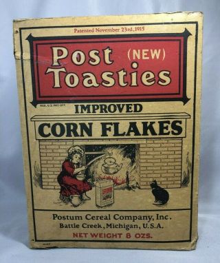 1915 Post Toasties Corn Flakes Country Store Cereal Display Box Antique
