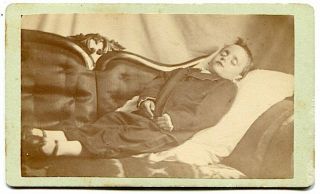 Post Mortem Dead Young Boy On Sofa 1870s Canton Mo Missouri Cdv Photo