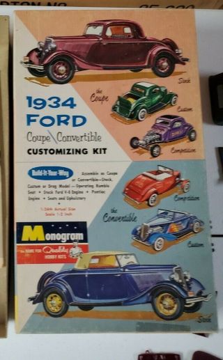 Vintage 1962 Monogram 1934 Ford Coupe Convertible Kit Maroon Kit Pc72 - 198