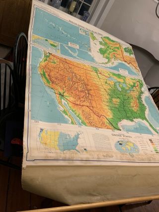 Huge Vintage Denoyer - Geppert Pull Down Map Of The United States