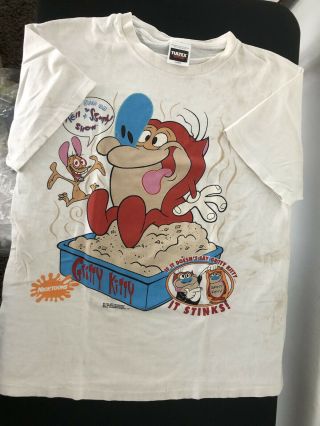 Vintage 90s Ren And Stimpy T Shirt Nickelodeon Cartoon Promo L Rare Tultex