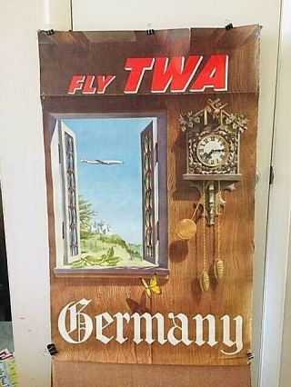 Vintage Travel Poster " Fly Twa " Germany 1950 