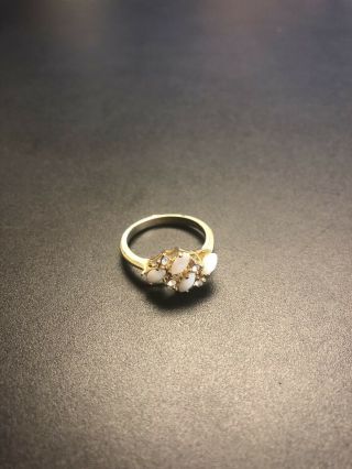 Vintage 10k Gold Ring With Natural White And Diamond Stones,  Size 9.  5,  2.  7g