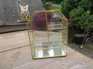 Vintage Mirrored Glass Brass Curio Case Display Cabinet Wall Hanging Shelf