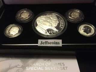 5 Coin Set 2015 W W P S S March Of Dimes Reverse Clad Silver Proof Dollar Dm5,