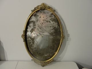 Large Antique Vtg Gold Brass Ornate Oval Picture Frame