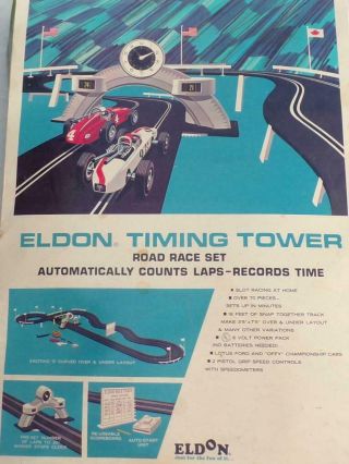 Vtg 1966 Sears Eldon 1/32 Slot Car Timing Tower Racing Set 9534 Box
