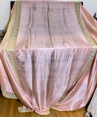 Vintage Antique Pink Silk Blanket Cover With Lace Ww532