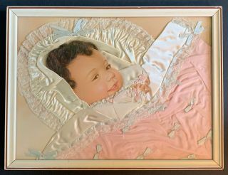 Antique Victorian Mourning Baby Picture • Real Hair - Satin - Lace Collage