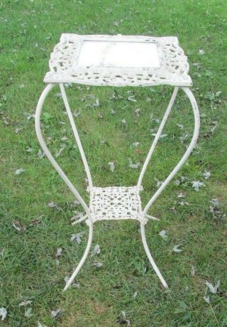 Antique Victorian White Painted Cast Iron Ornate Chippy Plant Stand Cottage Chic