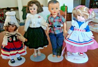 4 Vintage Dolls Vogue 1950s Jill & Jack 8 " French Ginny & 9 " Effanbee Usa Stands