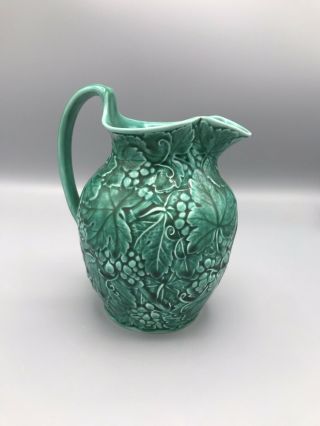 Antique Wedgwood Of Etruria & Barlaston Green Porcelain Pitcher Grape Design