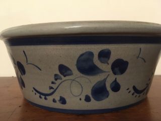 Vintage Antique Style Salt Glaze Stoneware Cobalt Blue Bowl Crock Pot