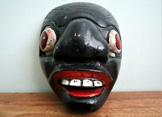 Vintage Antique African Tribal Face Mask Hand Carved Wood Wall Hanging Folk Art