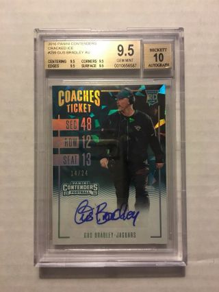 Gus Bradley 2016 Contenders Jaguars Coaches Cracked Ice Auto Rc /24 Bgs 9.  5/10