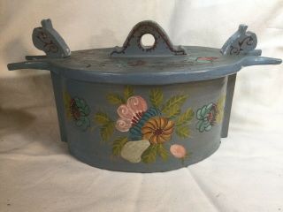 Antique Vintage Hand - Painted Norwegian Rosemaled Tine Box/lunch Box