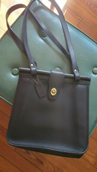 Vintage Coach City Bag Black Leather Flap Handbag Shoulder Purse