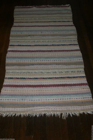 Bright Antique Swedish Hand Made Rag Rug (30 X 67 Inches)