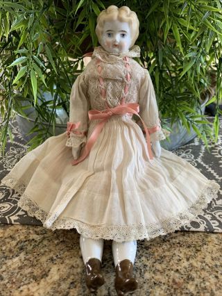 Antique German Blonde China Low Brow Head Doll 12”