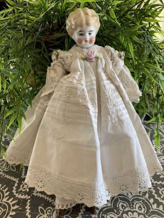 Antique German Blonde China Low Brow Head Doll 10”