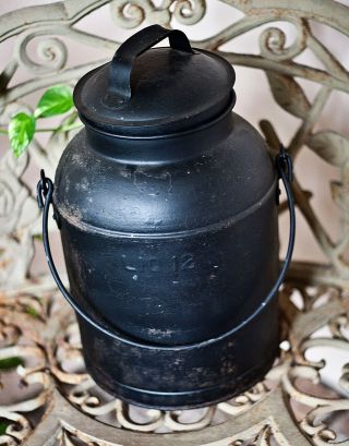Antique Metal Tin Milk Can Pail Container Jug Detachable Lid And Bail Handle