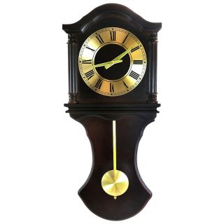 Bedford 27.  5 " Wall Clock Chocolate Brown Oak Wood Finish With Pendulum Chimes