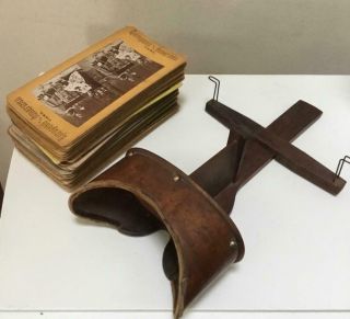 Antique Underwood Pat.  1895 Stereoscope Viewer & 60 Cards History,  People,  Views
