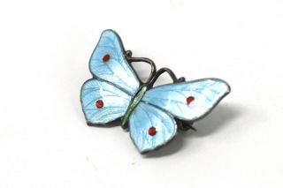 Antique Edwardian Ja & S Sterling Silver 925 Blue Enamel Butterfly Brooch 352
