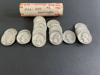 Washington Quater 1 Roll (40) 90 Silver Ungraded 1934 - 1939 Circulated 1 Silver