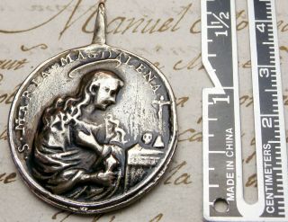 Antique 17th Century St.  Mary Magdalene & Mystic Bruno Of Cologne Bronze Medal