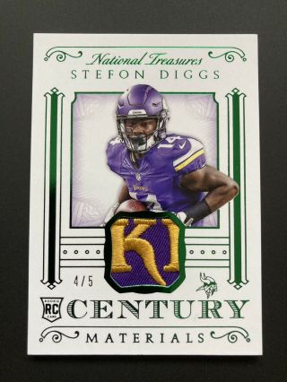 2015 Stefon Diggs National Treasures Logo Patch 4/5 Century Materials Rookie Rc
