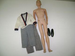 Vtg Ken Barbie Doll,  Bendable Legs,  Blonde,  Blue Eyes,  Clothes & Shoes,  1960,  12 "
