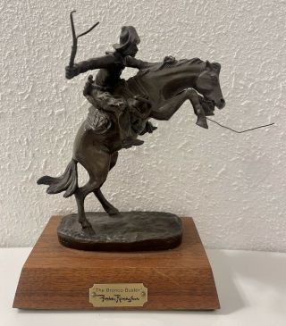 Vintage Frederic Remington Bronco Buster Bronze Horse Cowboy Western Sculpture