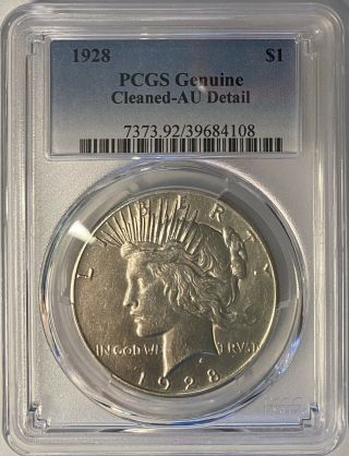 1928 Peace Dollar Key Date Pcgs Au Details,  Cleaned— Only 360,  649 Minted