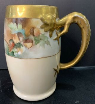 Antique Jean Pouyat Limoges Hand Painted Gold Gilt Dragon Handle Tankard Signed