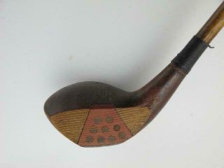 1919 Antique Macgregor Fancy Face Hickory Shaft Persimmon Wood Brassie Golf Club