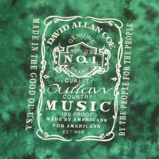 Vintage David Allan Coe T - Shirt Alore Usa Made Green Tie Dye Mens L