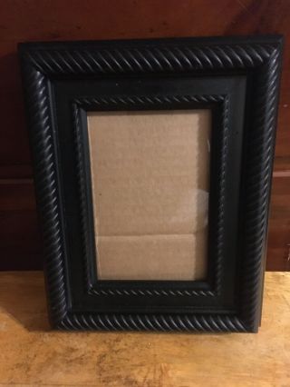 Vintage Black Wooden Hand Carved Ornate Picture Frame With Glass