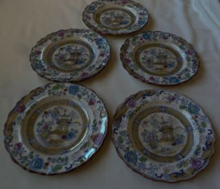 Set Of 5 Antique French Porcelain Plates - Hand Painted - Creil Et Montereau