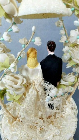 Vintage Wedding Cake Topper Bride Groom Roses Bell Lily of the Valley Farmhouse 3